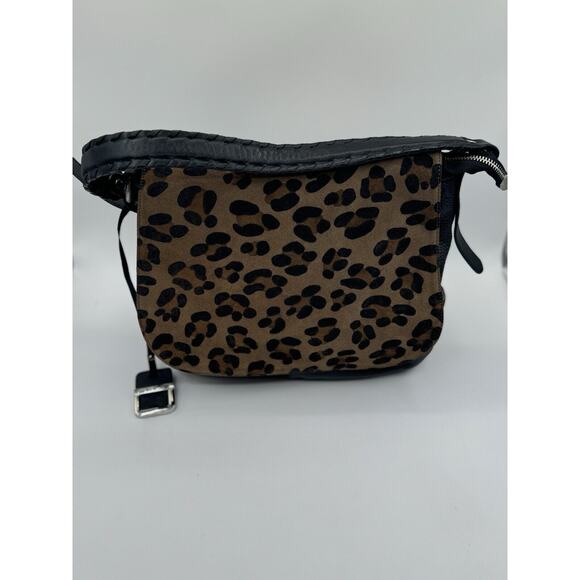 Innue Black Leather Leopard Print Suede Flap Italian Leather Shoulder Bag EUC - Picture 4 of 13